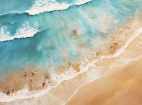 Serene Coastal Paradise: Aerial View of Majestic Blue Ocean, Sandy Beach and Tropical Island's Beauty