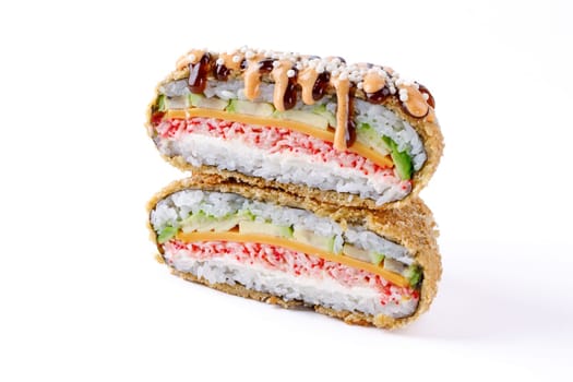 appetizing fresh sushi burgers on white background for food delivery site 1