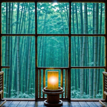 Bamboo forest in Japan, bamboo grove in the morning. AI generated