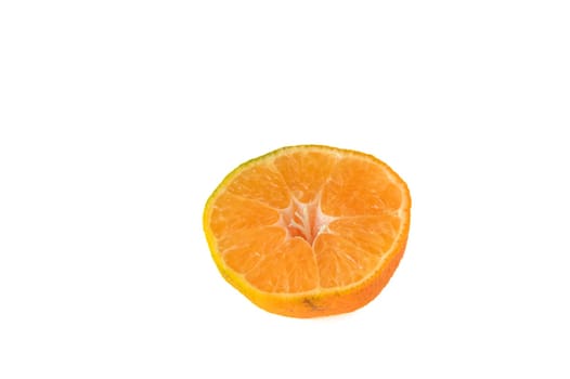 fresh appetizing half tangerine on a white background