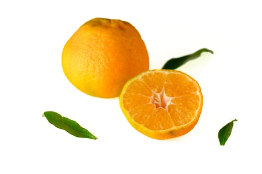 fresh appetizing half tangerine and whole tangerine on a white background 1