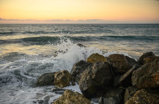 waves and splashes of water on rocks on the Mediterranean Sea in Northern Cyprus 3