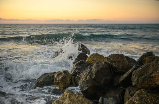 waves and splashes of water on rocks on the Mediterranean Sea in Northern Cyprus 4