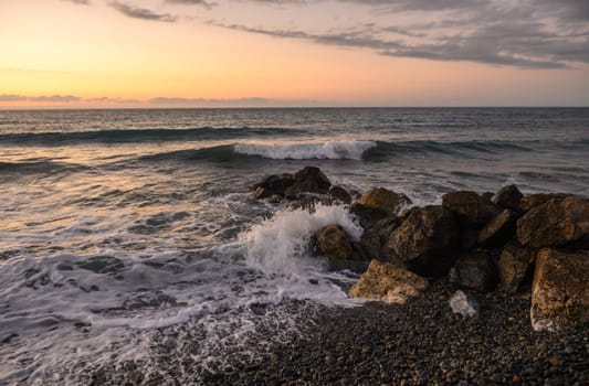 waves and splashes of water on rocks on the Mediterranean Sea in Northern Cyprus 6