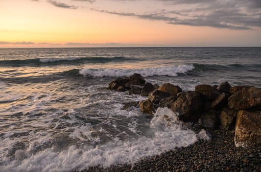 waves and splashes of water on rocks on the Mediterranean Sea in Northern Cyprus 7