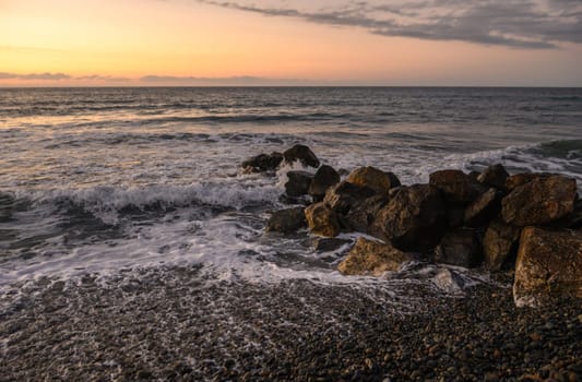 waves and splashes of water on rocks on the Mediterranean Sea in Northern Cyprus 8