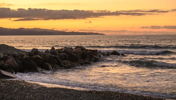 view of the Mediterranean Sea, mountains and sunset in northern Cyprus in autumn 2023