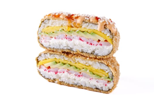 appetizing fresh sushi burgers on white background for food delivery site 5