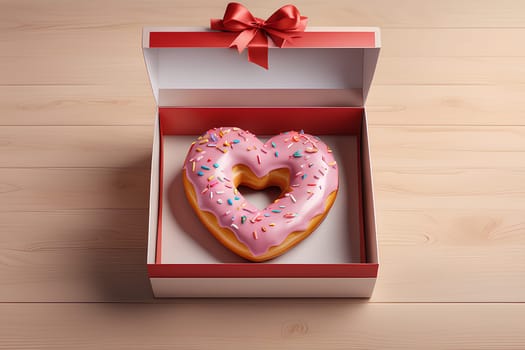 Donut in the shape of a heart. Valentine's Day Gift Concept