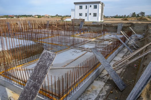 pouring the foundation of a residential building in Cyprus