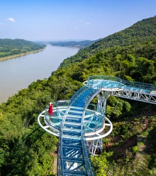 Aerial view of the Skywalk in Chiang Khan, Thailand, south east asia