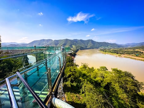 Aerial view of the Skywalk in Chiang Khan, Thailand, south east asia