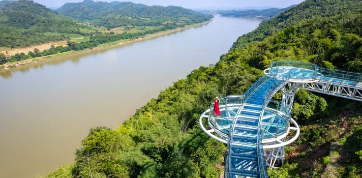 Aerial view of the Skywalk in Chiang Khan, Thailand, south east asia