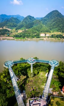 Aerial view of the Skywalk in Chiang Khan, Thailand, south east asia