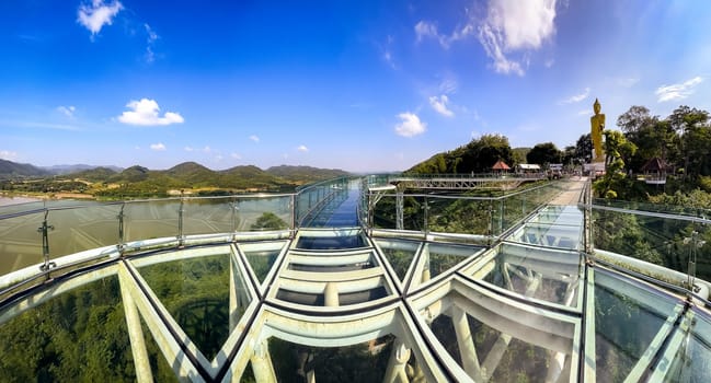 Aerial view of the Skywalk in Chiang Khan, Thailand, south east asia