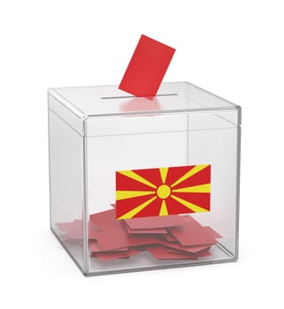 Concept image for election in North Macedonia, ballot box with voting paper