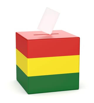 Ballot box with the flag of Bolivia on white background