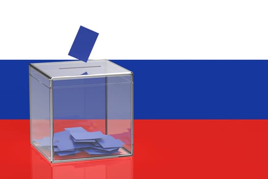 Transparent ballot box with voting paper, concept image for elections in Russia