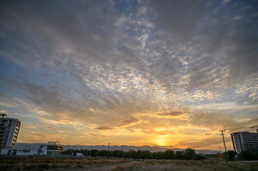 sunset sky on the island of Cyprus, colorful clouds and reflections in the sky 2