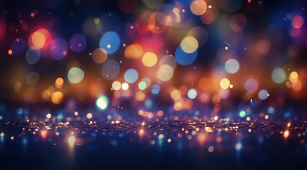 Glowing Christmas Magic: Abstract Bokeh Lights on a Bright Blue Background