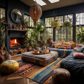 Bohemian living room interior. High quality photo