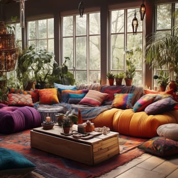 Bohemian living room interior. High quality photo