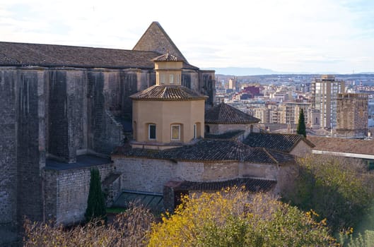 Spain. Catalonia.. Gerona city view. University of Girona building. Catedral de Santa Mar a de Girona.