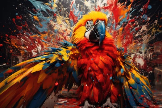 Vibrant Feathers in Tropical Paradise: A Stunning Rainbow Macaw Parrot Soaring in the Blue Sky