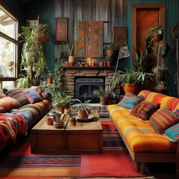 Bohemian living room interior. High quality photo