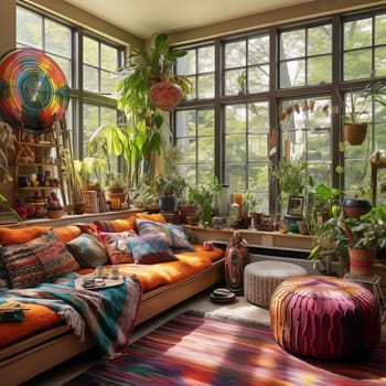 Bohemian living room interior. High quality photo