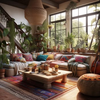 Bohemian living room interior. High quality photo