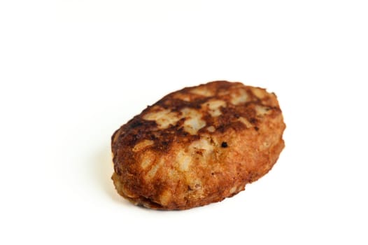 appetizing fish cutlet on a white background