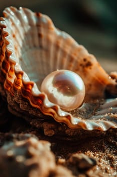 pearl in a shell. Selective focus. nature.