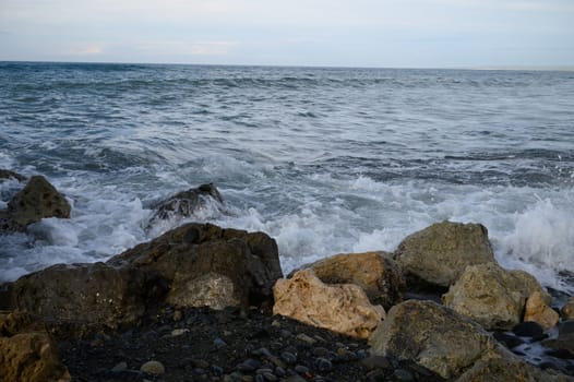 waves crashing on rocks on the Mediterranean coast 4