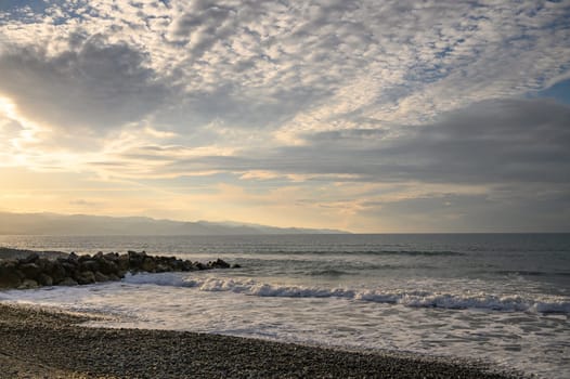 evening sun over mountains and Mediterranean sea 2