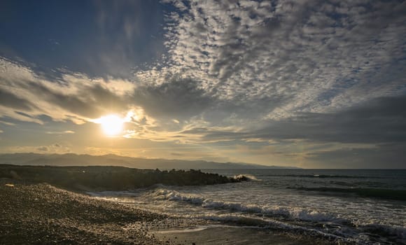 evening sun over mountains and Mediterranean sea 1