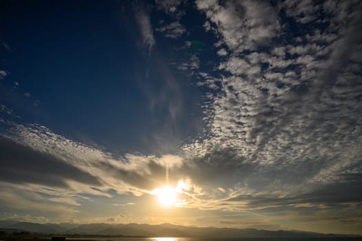 sunset sun in the sky on the Mediterranean sea in winter 1