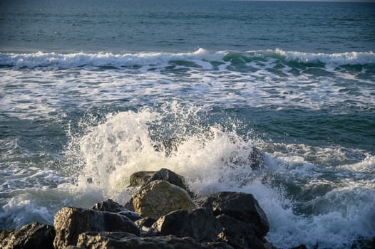 waves stones in the sea on the Mediterranean in winter 11