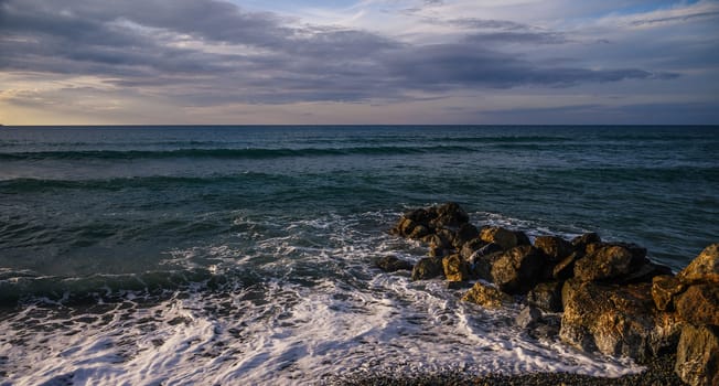 waves stones in the sea on the Mediterranean in winter 1