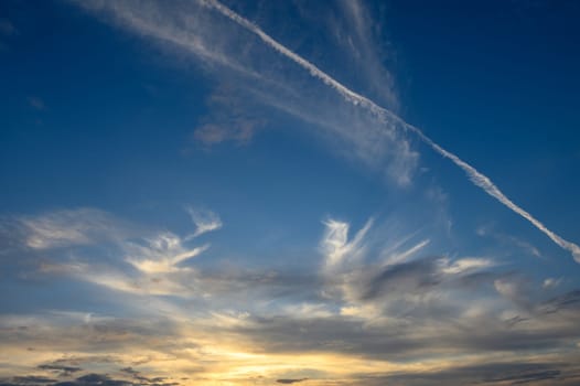 blue sunset sky with clouds over the Mediterranean sea in winter