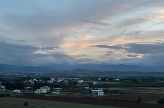 view from the roof of a village with a mosque on the island of Cyprus