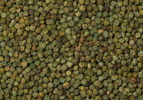 Background of green peppercorns, natural spice condiment pattern texture, elevated top view, directly above