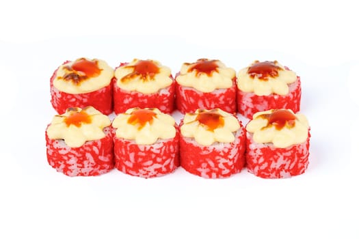 fresh appetizing baked rolls on a white background for food delivery site 8