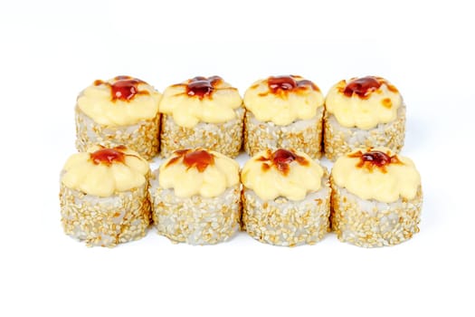 fresh appetizing baked rolls on a white background for food delivery site 9