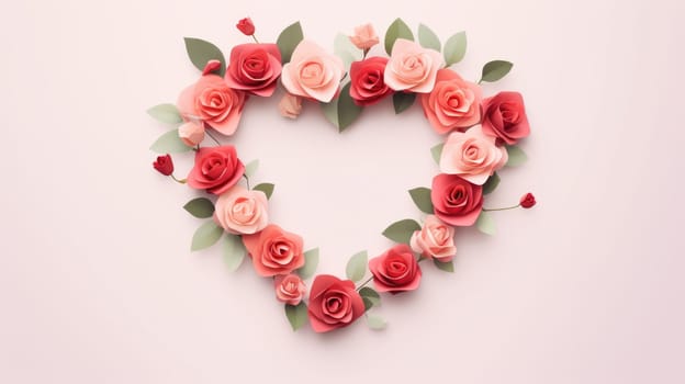 Heart symbol made of flowers and leaves on white background. Valentine's day card