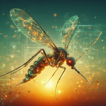 genetically modified macro closeup of nano robot engineered weapon mosquito in action concept design depopulation evil plan generative ai art