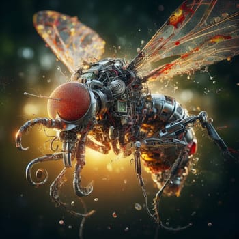 genetically modified macro closeup of nano robot engineered weapon mosquito in action concept design depopulation evil plan generative ai art