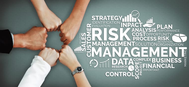 Risk Management and Assessment for Business Investment Concept. Modern interface showing symbols of strategy in risky plan analysis to control unpredictable loss and build financial safety. uds