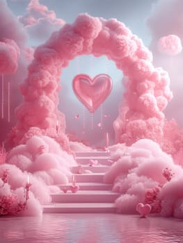 Pink podium state for presentation. Valentine concept. Generative AI.