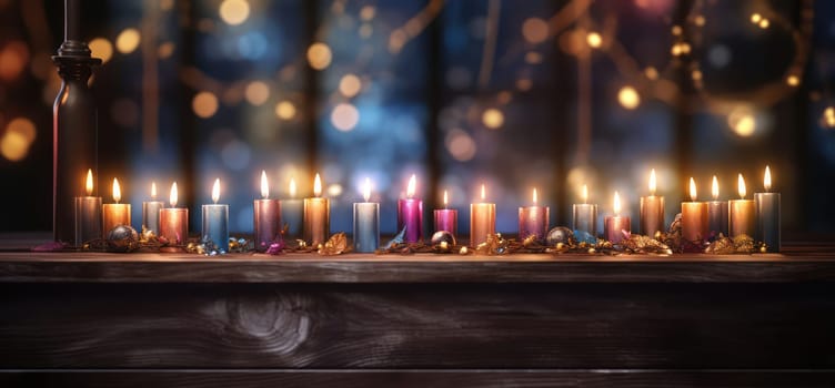 Festive Candlelight: A Rustic Christmas Celebration with Glowing Flames and Golden Illumination